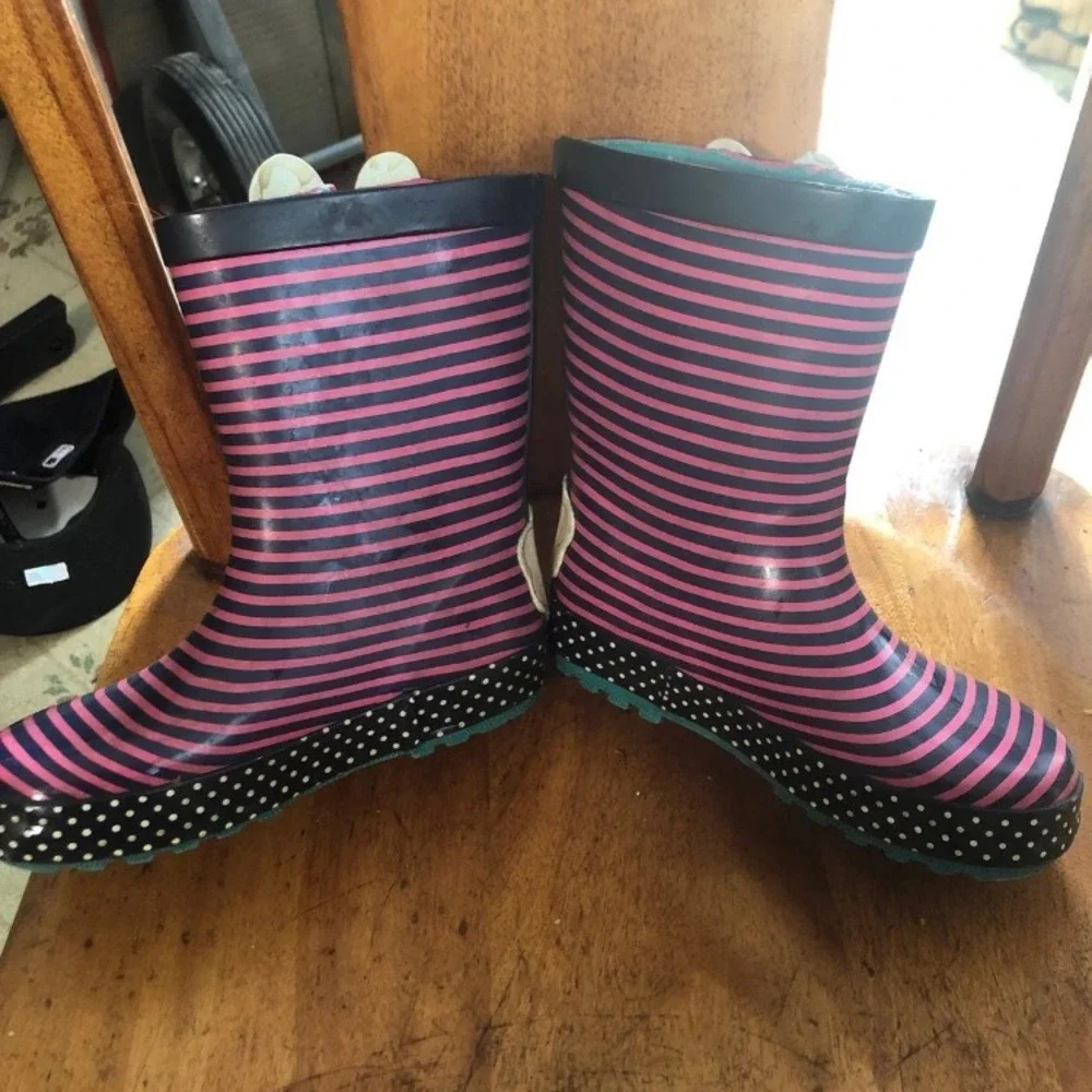 Toddler Girls Pink Striped Bunny Rain Boots Size 10 Polka Dot Rubber‎ Wellies